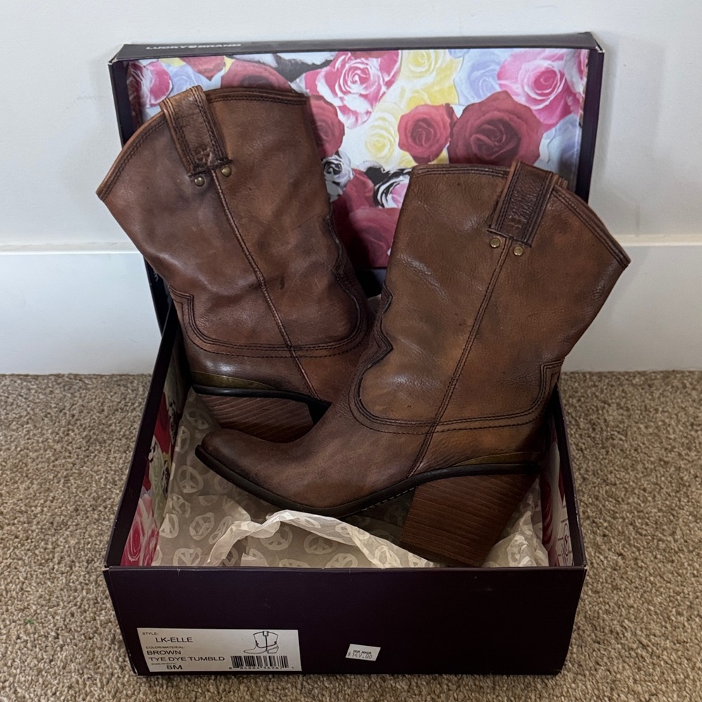Lucky Brand Elle Brown Tye Dye Tumbled Boots